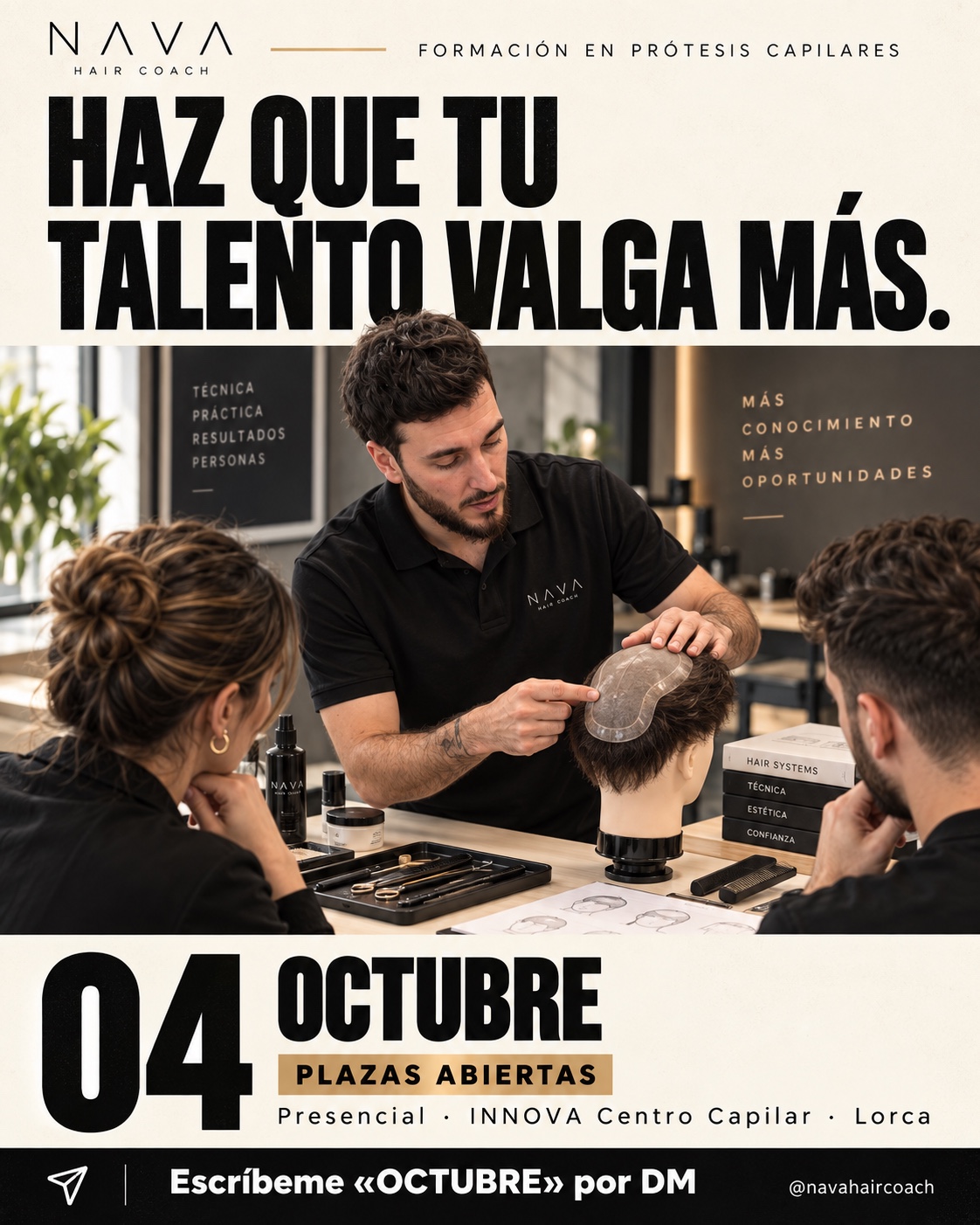 Cartel de la formación presencial del 4 de octubre en INNOVA Centro Capilar, Lorca
